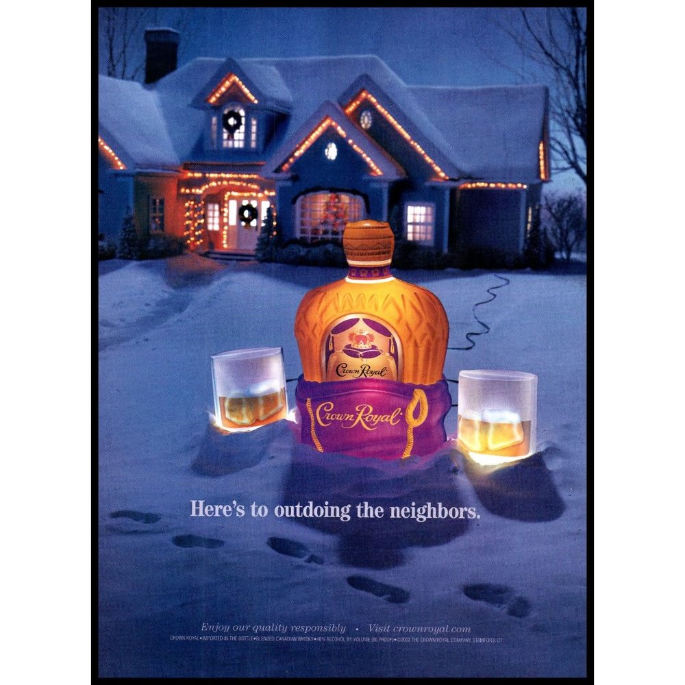 2002 Crown Royal Canadian Whisky Vintage Print Ad Christmas Lights Snow Wall Art